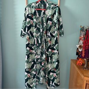 Rachel Zoe Green, White & Black Tropical Leaf Swim Coverup